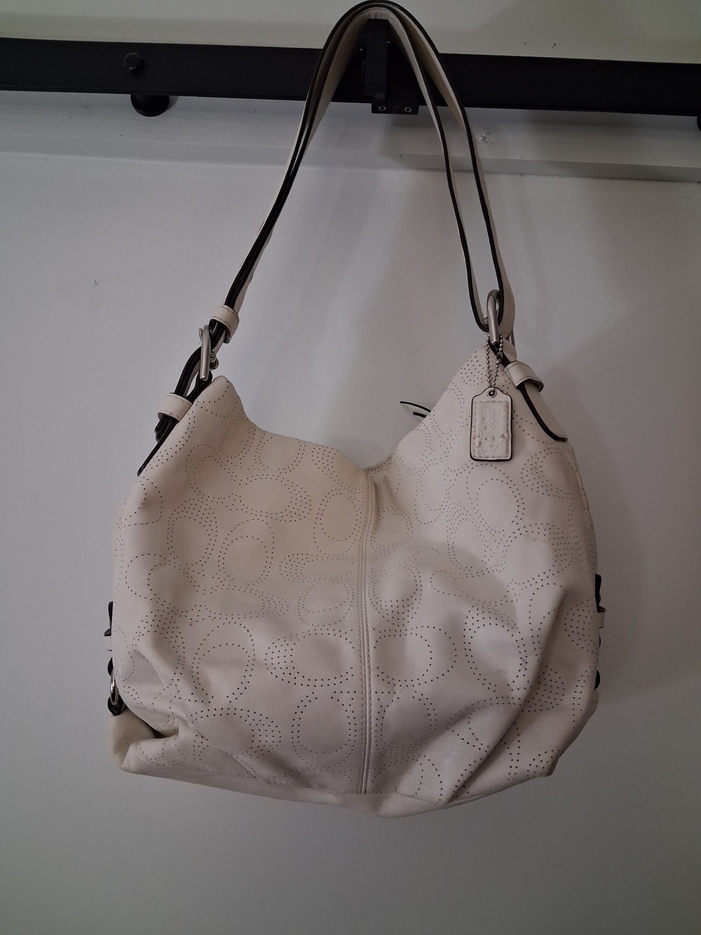 Coach Cream Perforated Leather Shoulder Bag